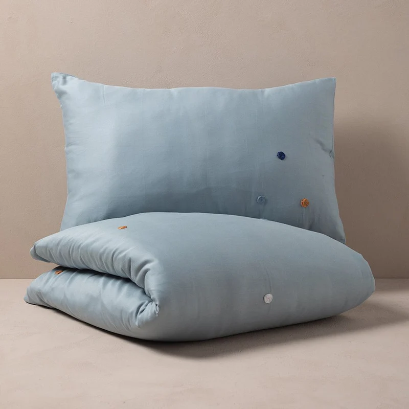 Bettwäsche Set 2-teilig Punkte Blau 100x140 cm, Baumwollsatin