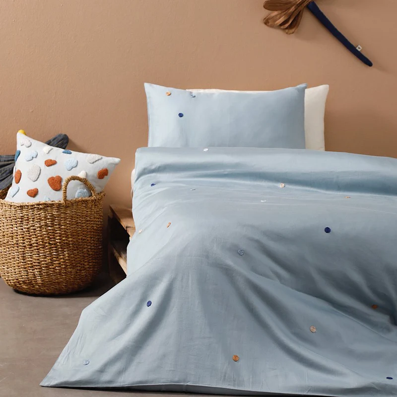 Bettwäsche Set 2-teilig Punkte Blau 100x140 cm, Baumwollsatin