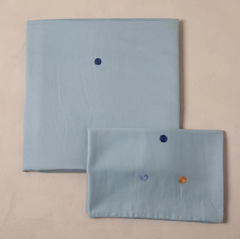 Bettwäsche Set 2-teilig Punkte Blau 100x140 cm, Baumwollsatin
