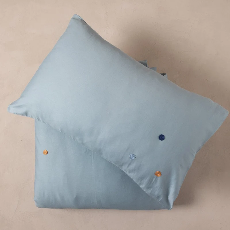 Bettwäsche Set 2-teilig Punkte Blau 100x140 cm, Baumwollsatin