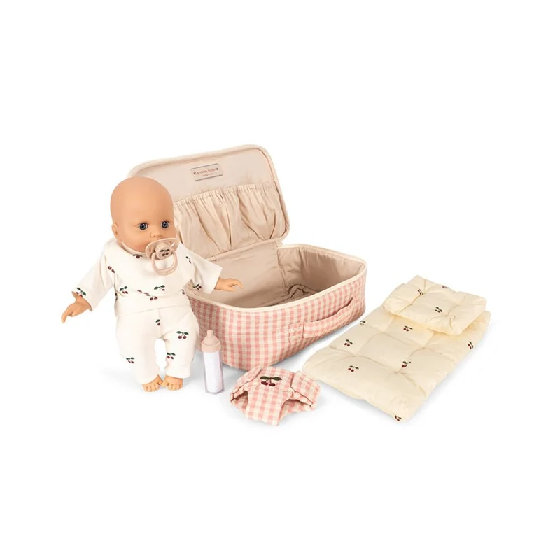 Babypuppen-Pflegeset im Koffer in Pink Check