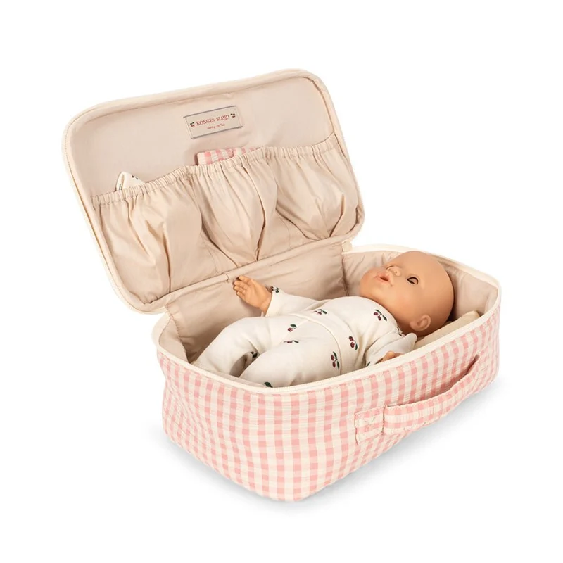 Babypuppen-Pflegeset im Koffer in Pink Check
