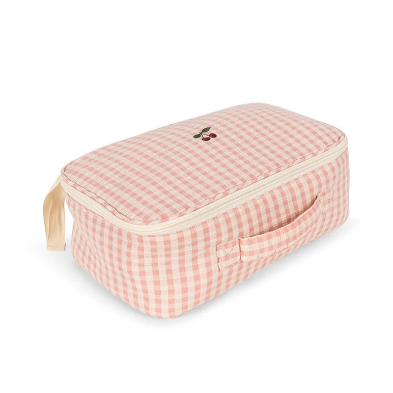 Babypuppen-Pflegeset im Koffer in Pink Check