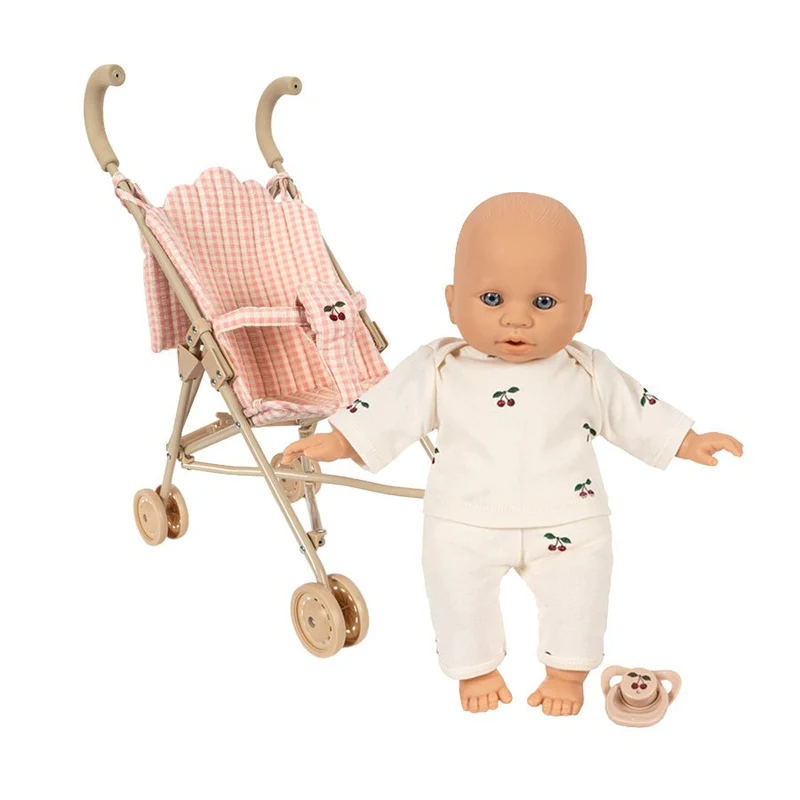 Poppy Puppe mit Puppenbuggy in Pink Check