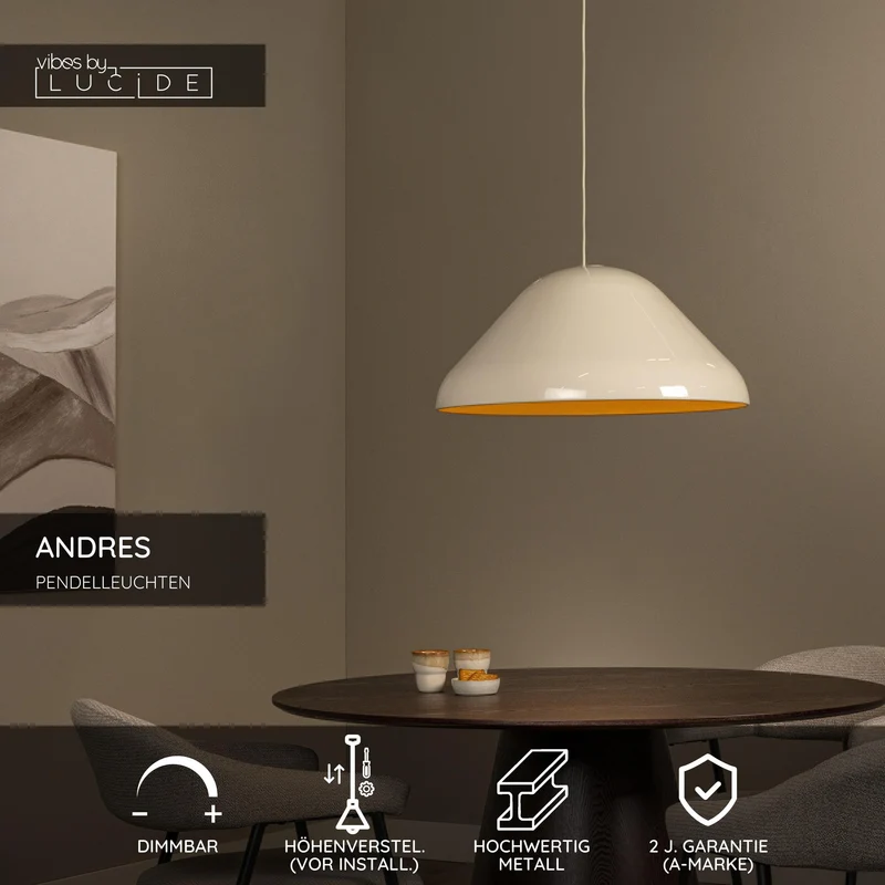 Pendelleuchte Andres Retro mit rundem Metallschirm höhenverstellbar