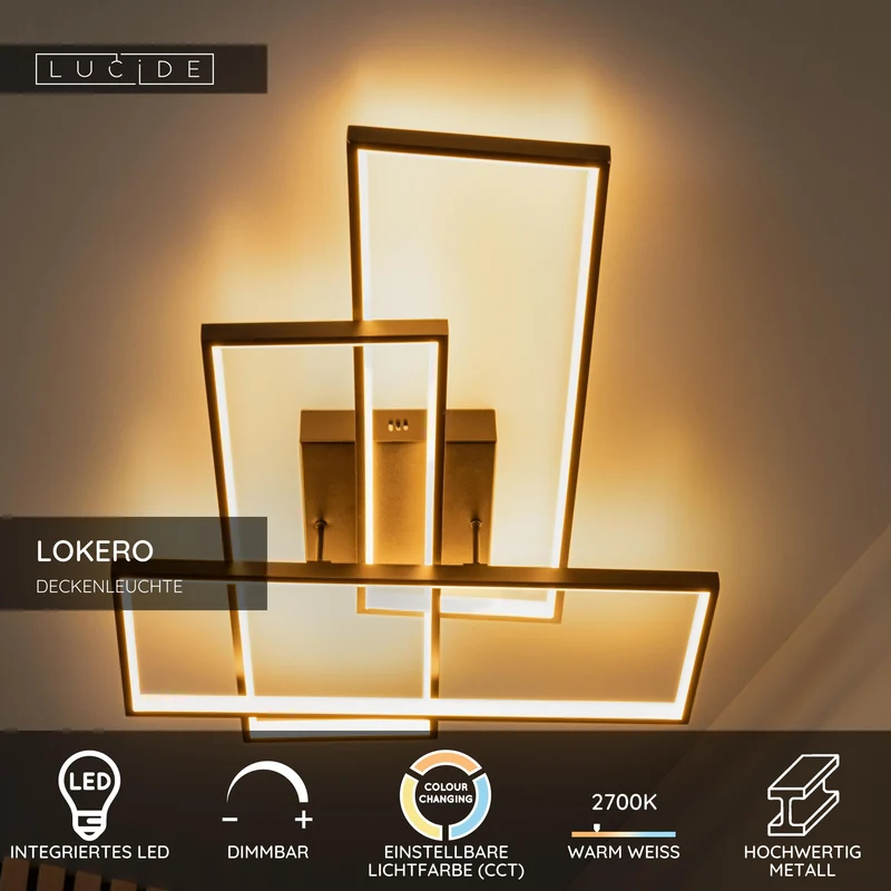 LED-Deckenleuchte Lokero dimmbar CCT Schwarz 65cm