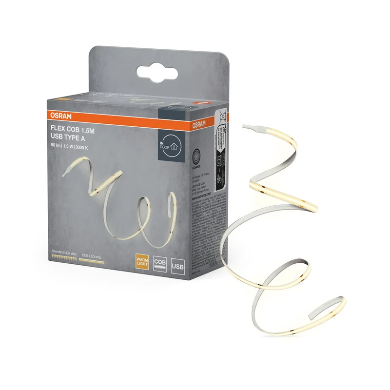 OSRAM USB STRIPS COB Type A LED-Lichtstreifen, 1.5m, 80lm, 1.5W, 3000K