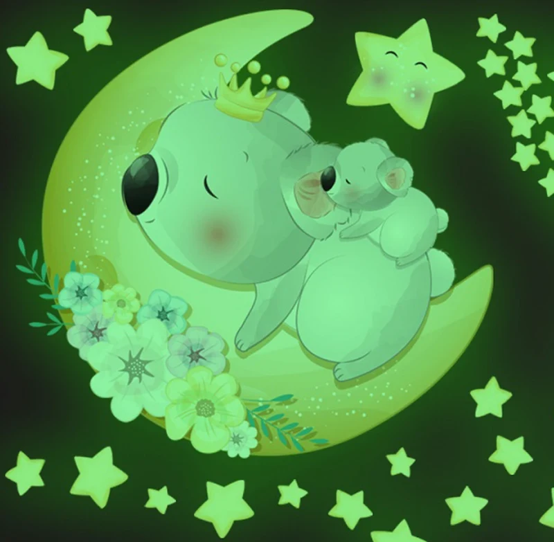 Leuchtende Wandsticker Koala Mond und Sterne