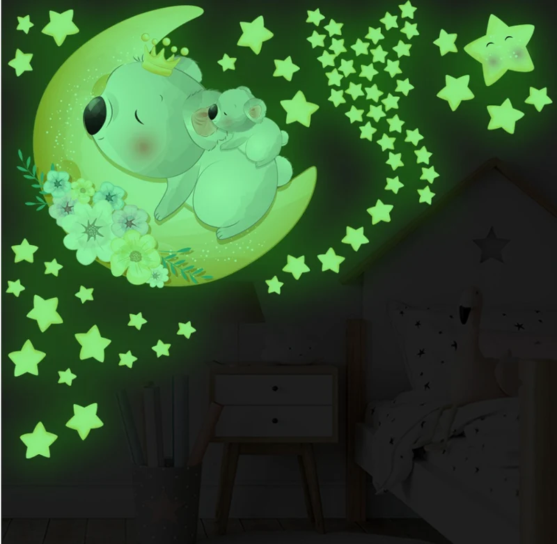 Leuchtende Wandsticker Koala Mond und Sterne