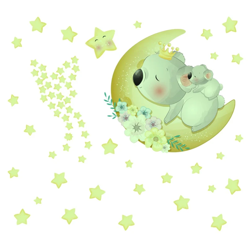 Leuchtende Wandsticker Koala Mond und Sterne