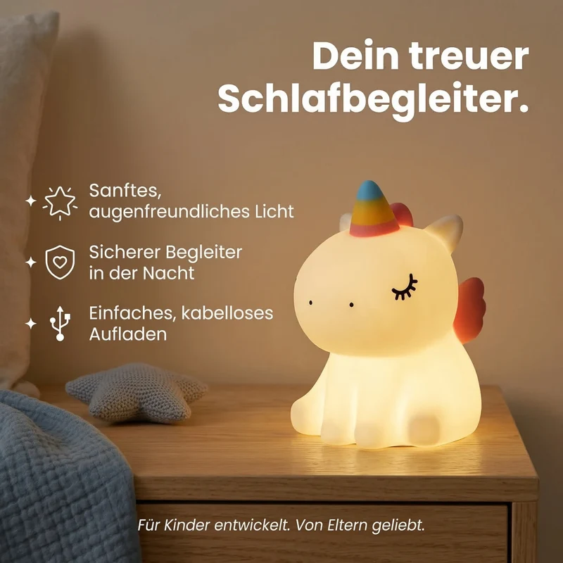 Nachtlicht Einhorn – Regenbogen, Touch, Silikon, Dimmbar