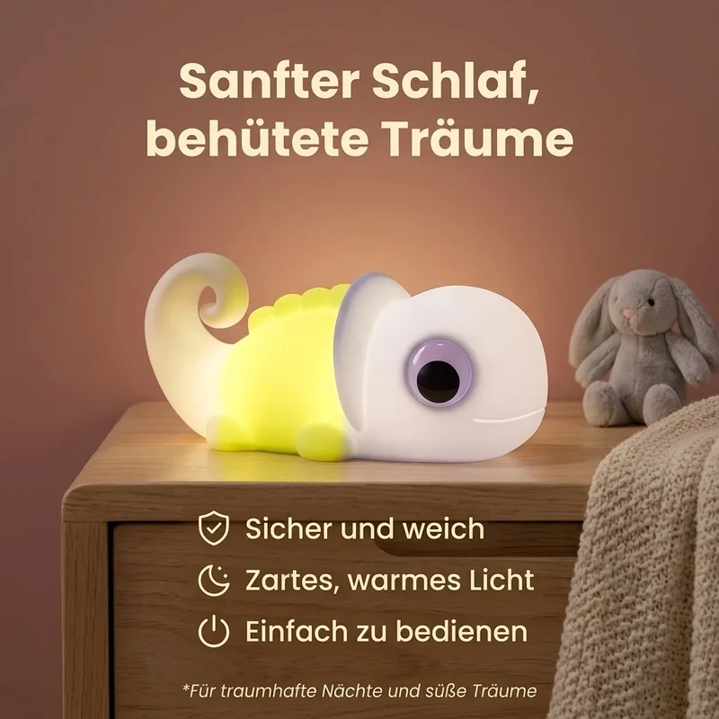 Nachtlicht Chamäleon – Weiches Silikon, dimmbar, Touchfunktion