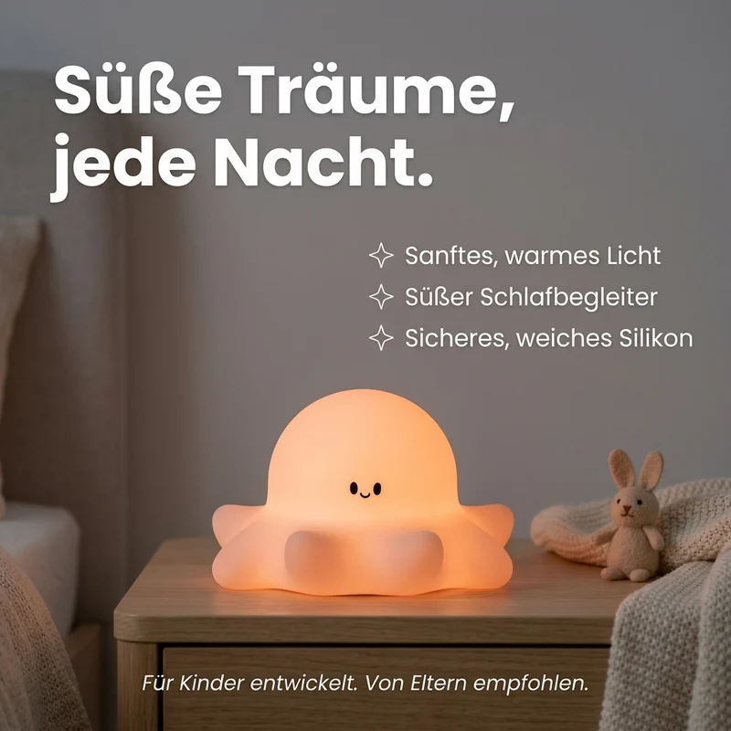 Nachtlicht Oktopus – Dimmbar, Touch, Silikon, Timer, USB