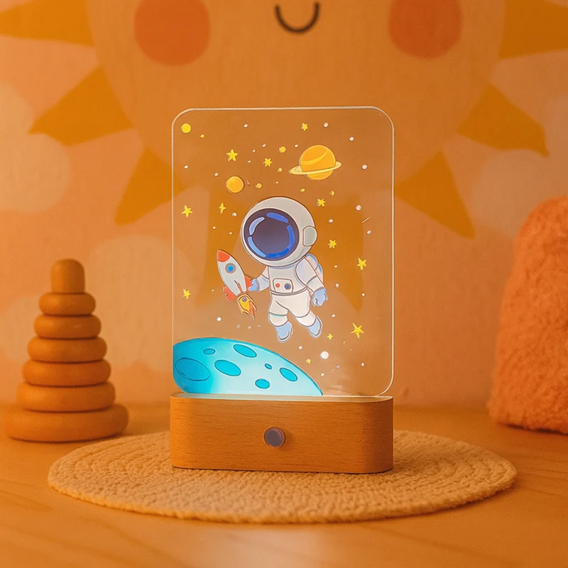 Nachtlicht LED-Acryllampe Astronaut, opt. Batteriebetrieb & dimmbar