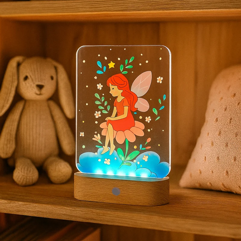 Nachtlicht LED-Acryllampe Fee, opt. Batteriebetrieb & dimmbar
