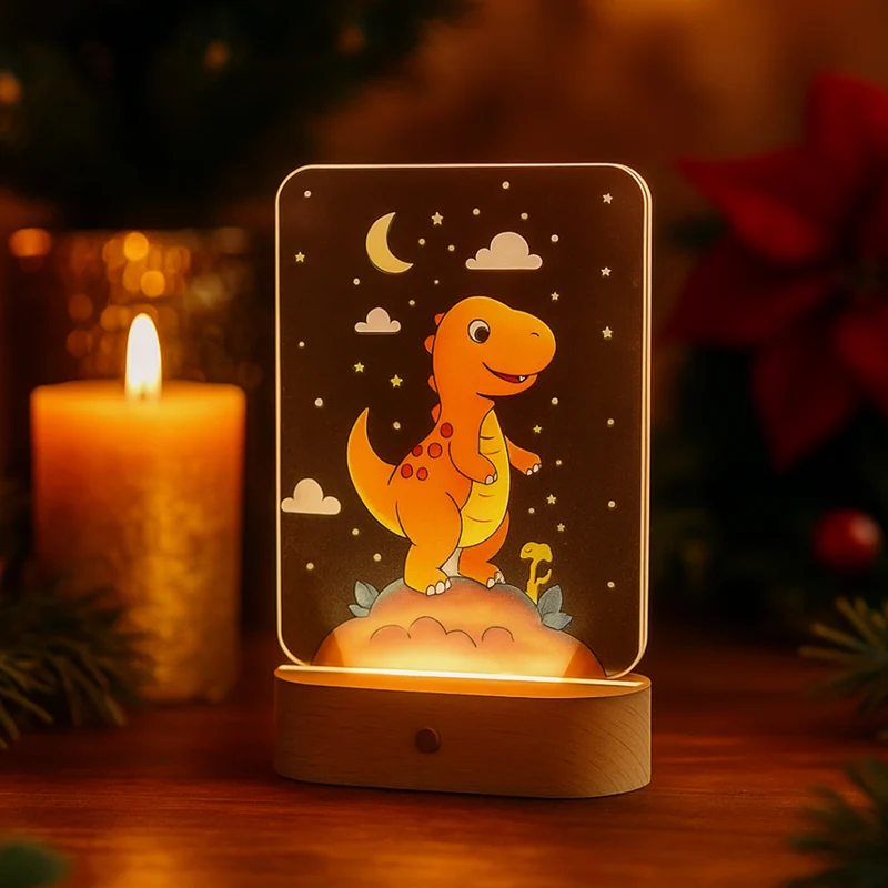 Nachtlicht LED-Acryllampe Dino, opt. Batteriebetrieb & dimmbar