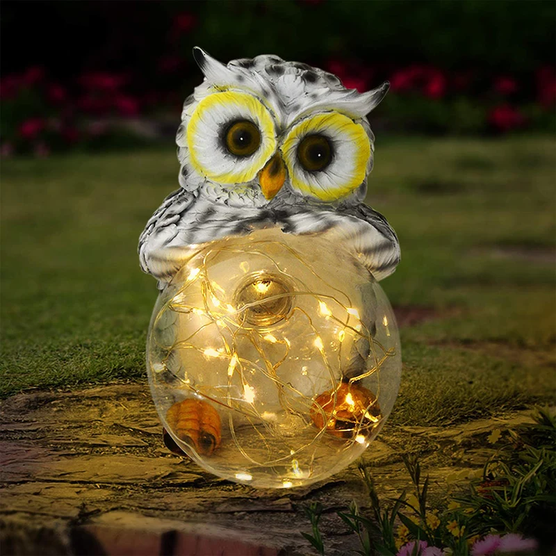 Solar Eule Gartenleuchte mit LED Kugel