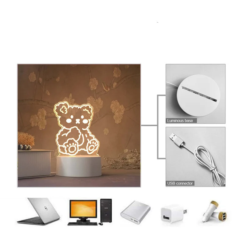 Lachender Bär 3D Lampe als Dekoration