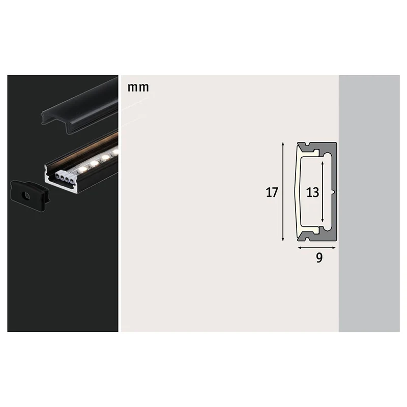 LED Strip Profil Base Schwarzer 2m Diffusor