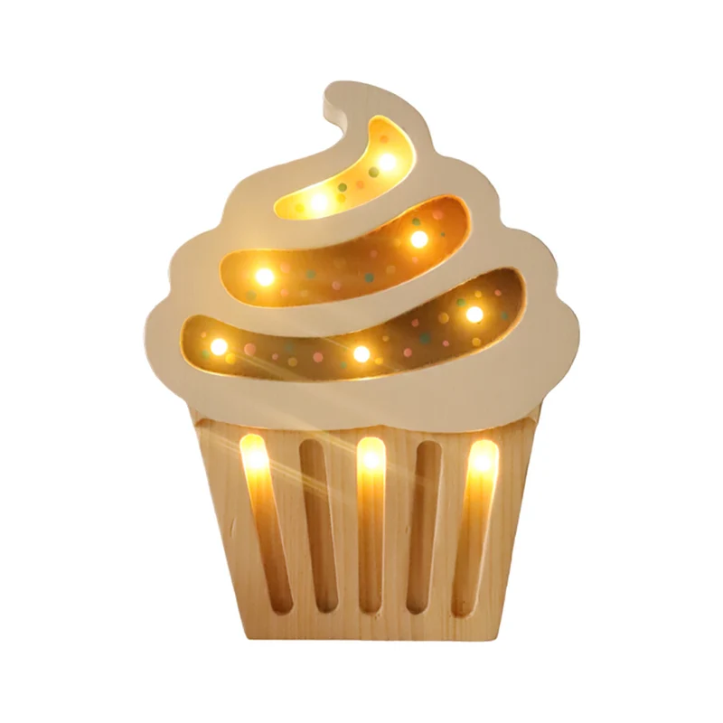 Mini LED Nachtlicht Cupcake aus Holz, dimmbar