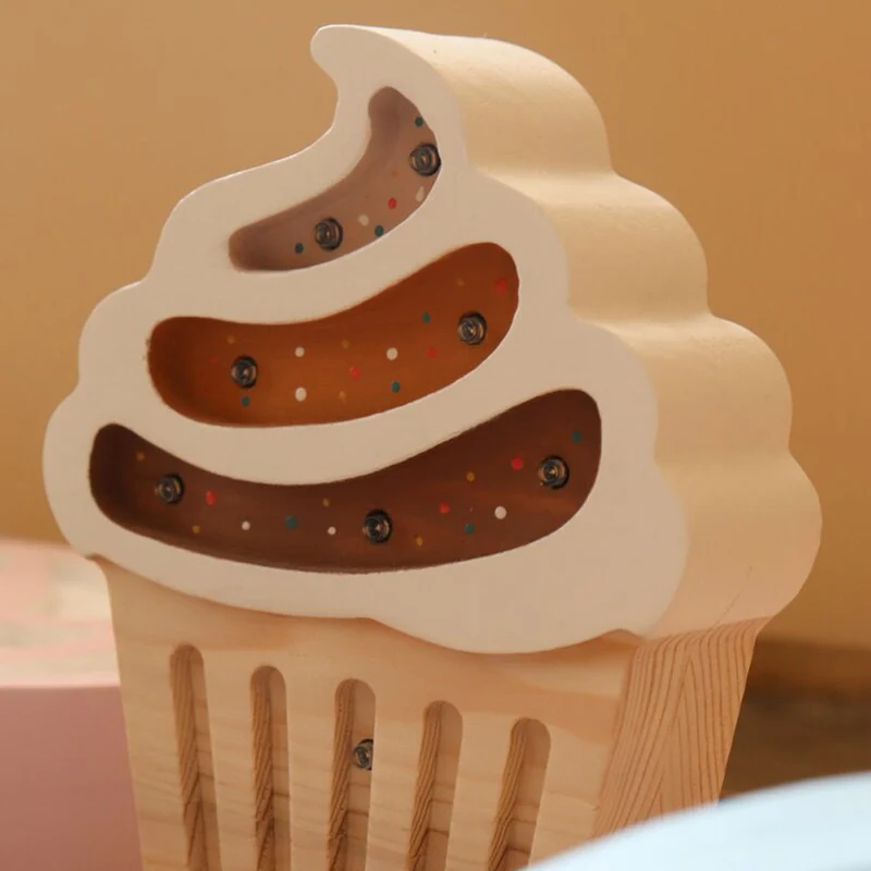 Mini LED Nachtlicht Cupcake aus Holz, dimmbar