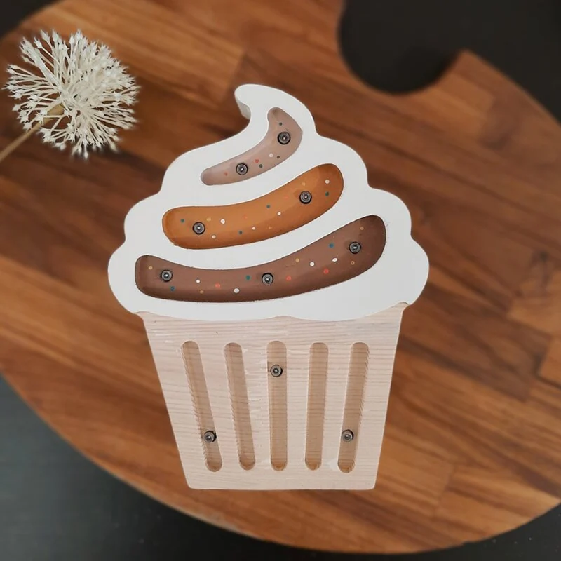 Mini LED Nachtlicht Cupcake aus Holz, dimmbar