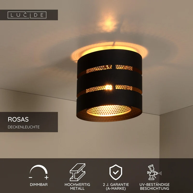 Deckenleuchte Rosas 1-flammig Trommelform Ø26cm Schwarz