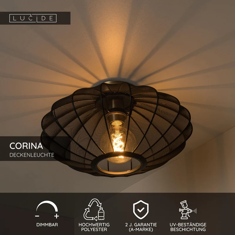 Deckenleuchte Corina mit ovalem Stoffschirm Ø 40cm dimmbar