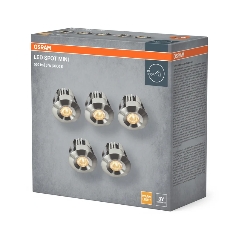 OSRAM LED Mini Spot Set Einbaustrahler 6W 120° Satin-Nickel ⌀30 mm