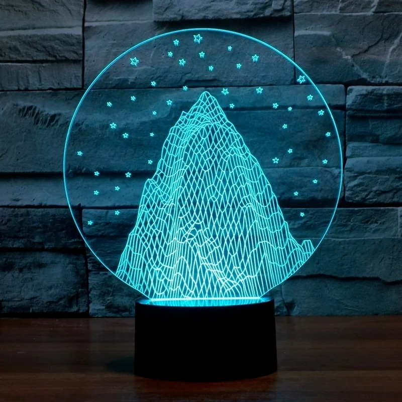Buntes 3D Nachtlicht mit Berg Motiv
