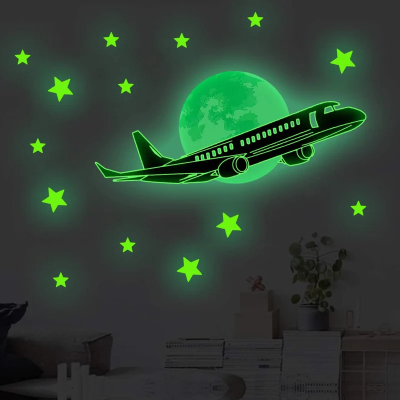 Leuchtsticker Set Sterne und Flugzeug