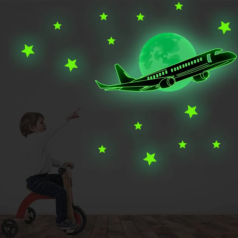 Leuchtsticker Set Sterne und Flugzeug