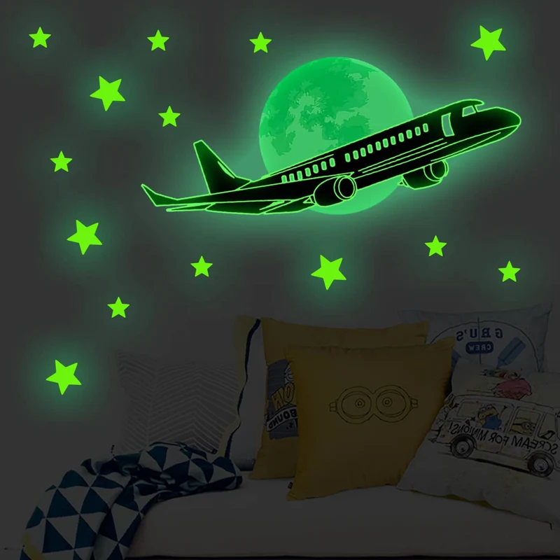 Leuchtsticker Set Sterne und Flugzeug