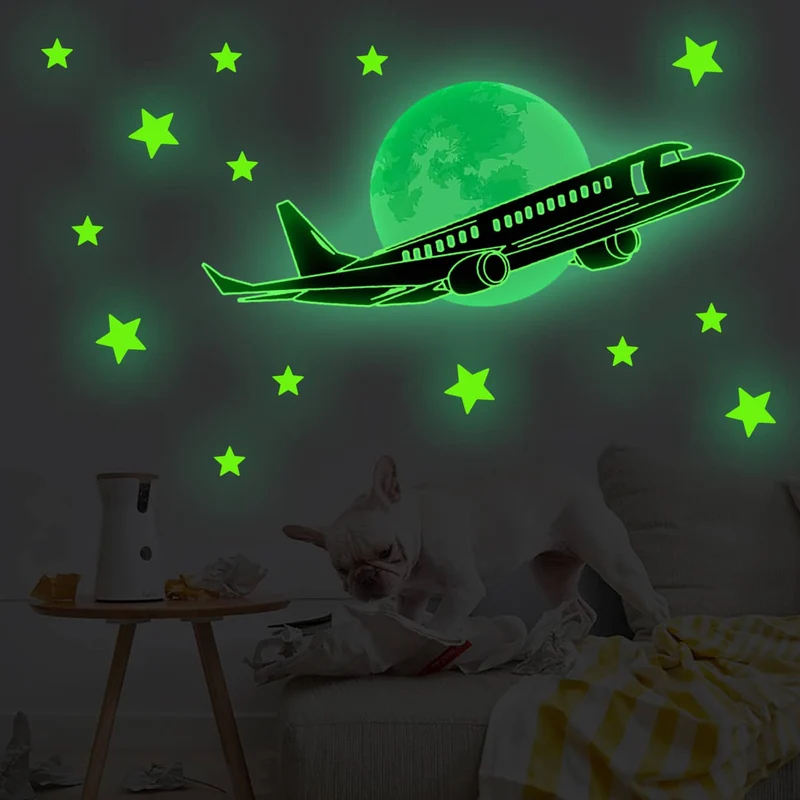 Leuchtsticker Set Sterne und Flugzeug