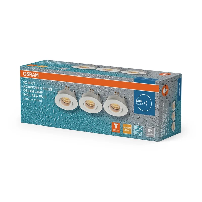 OSRAM LED Spot Recess Bad Einbaustrahler Set GU10 IP65 4.5W Weiß ⌀68 mm