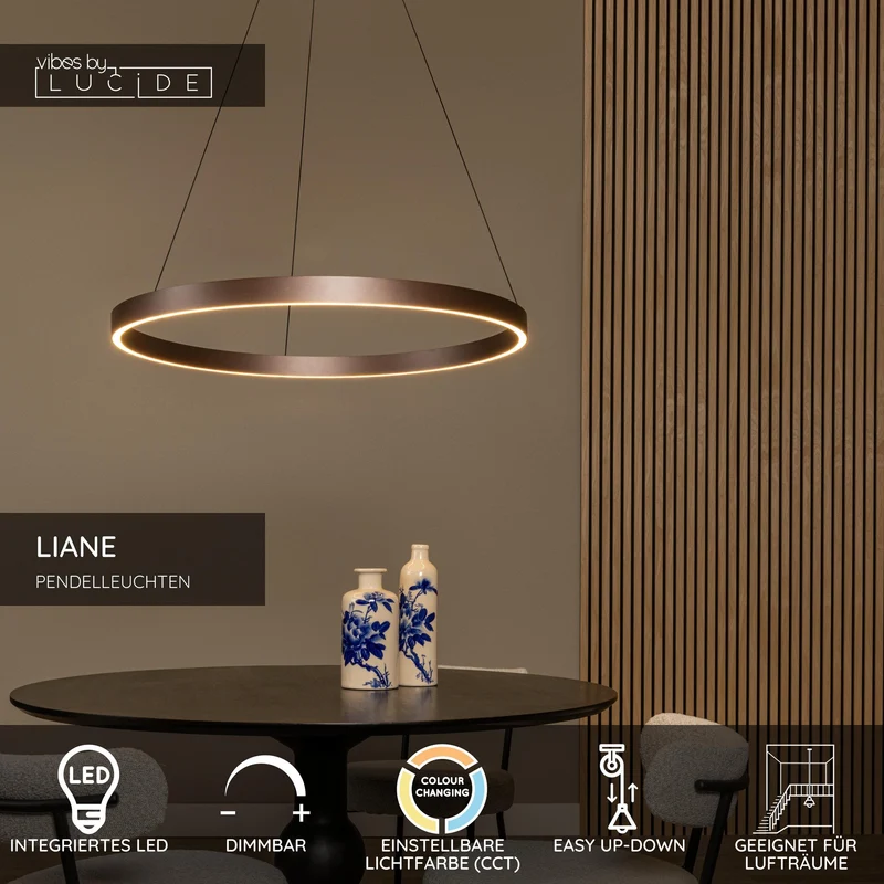 LED-Pendelleuchte Liane 2-flammig CCT dimmbar Ø 80cm Rostfarben