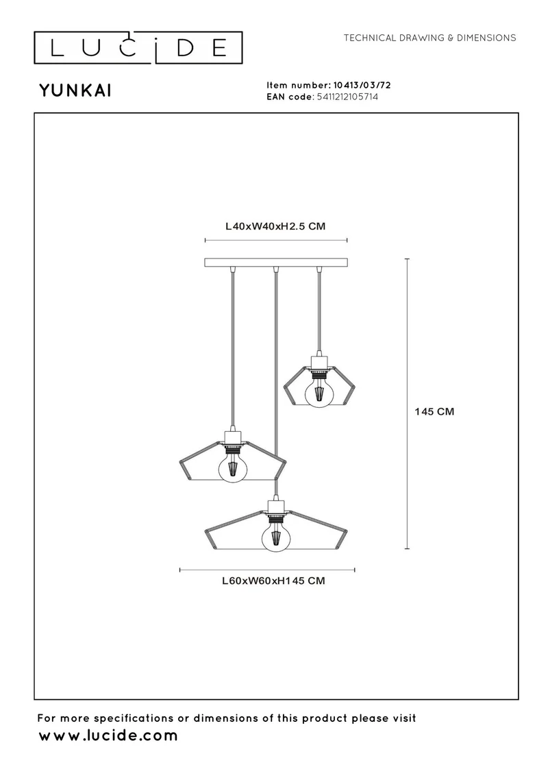 Pendelleuchte Yunkai 3-flammig mit Papierschirm Ø60cm