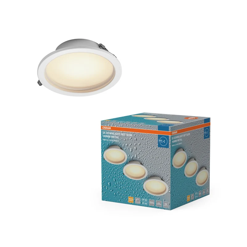 OSRAM LED Downlight Einbaustrahler Bad Set IP44 Slim 160 mm 18W Metall Weiß ⌀135 mm