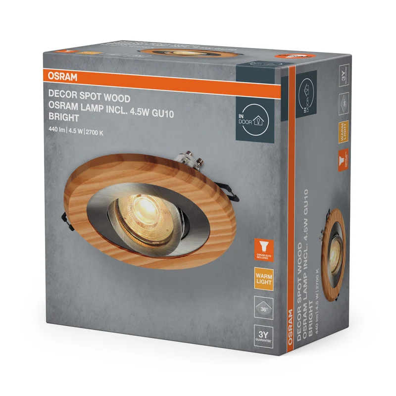 OSRAM Wood Spot GU10 Bright Einbaustrahler 4.5W Satin-Nickel ⌀68 mm
