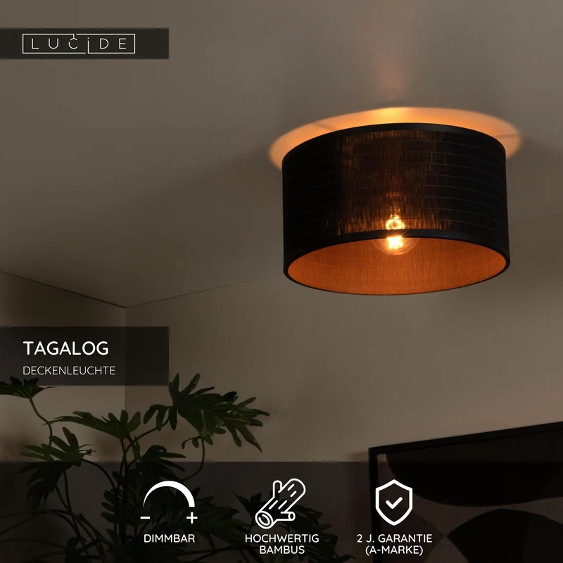 Deckenleuchte Tagalog 1-flammig mit Bambusschirm Ø 40cm