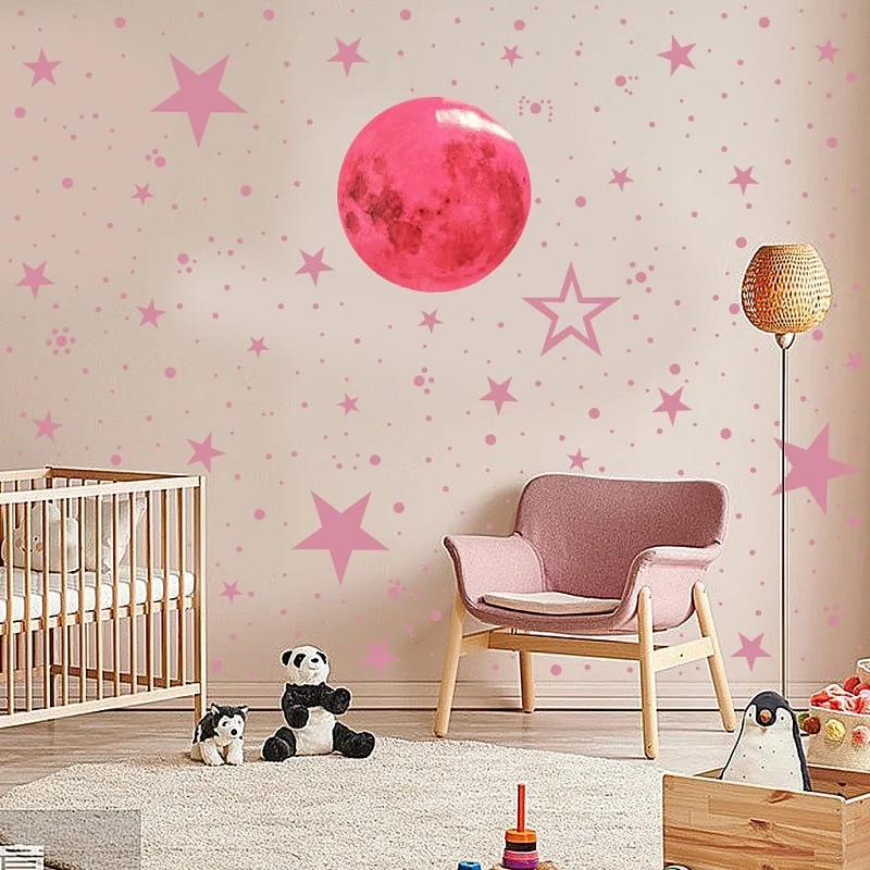 Rosa 3D Leuchtsticker Mond Sterne