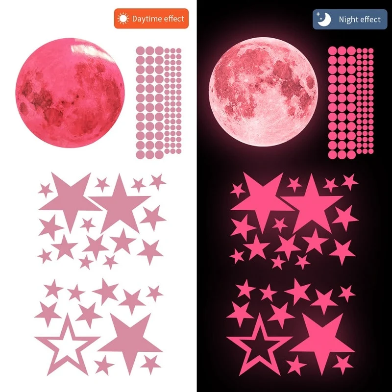 Rosa 3D Leuchtsticker Mond Sterne