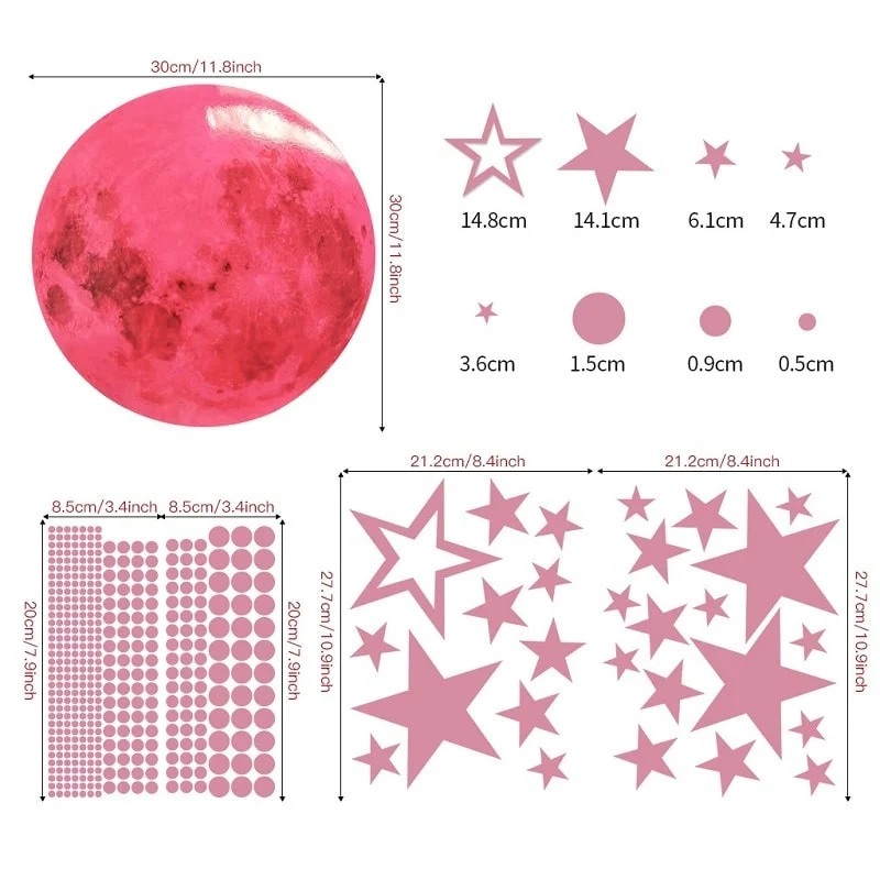 Rosa 3D Leuchtsticker Mond Sterne
