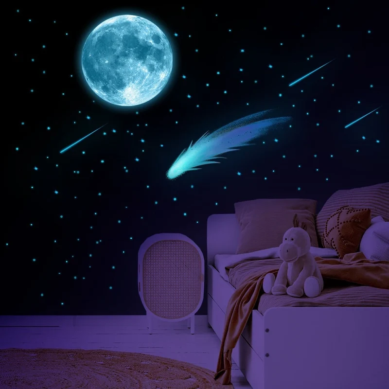 Blaue Leuchtsticker Mond und Sterne