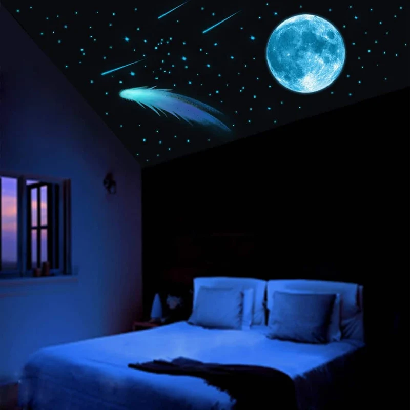Blaue Leuchtsticker Mond und Sterne