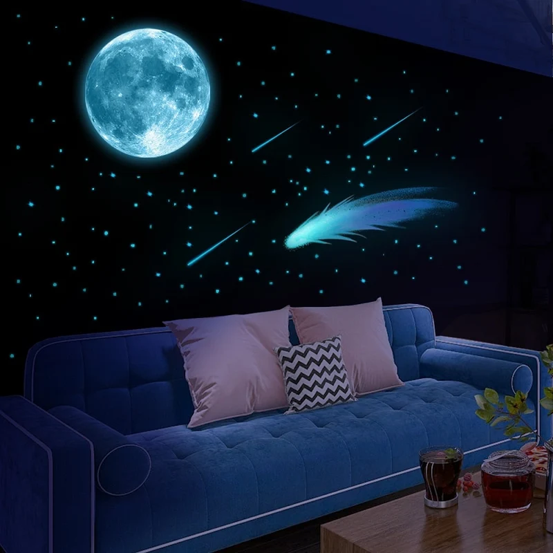 Blaue Leuchtsticker Mond und Sterne