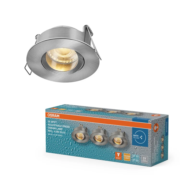 OSRAM LED Spot Recess Bad Einbaustrahler Set GU10 IP65 4.5W Satin-Nickel ⌀68 mm