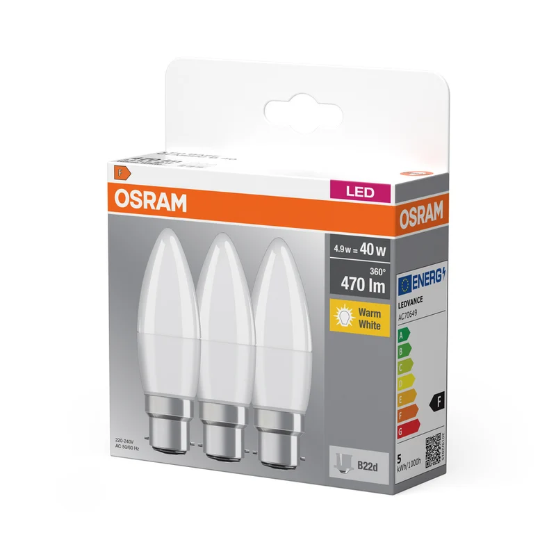 OSRAM LED BASE Classic B 4.9W 827 matt B22d