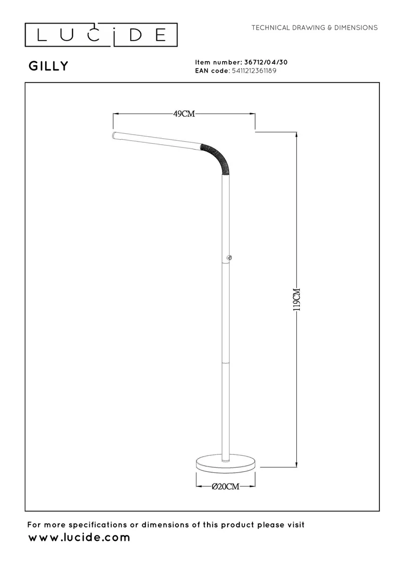 LED-Lese-Stehleuchte Gilly mit Akku und Touchdimmer