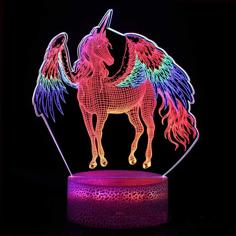 Mehrfarbiges 3D Einhorn Nachtlicht für Kinder